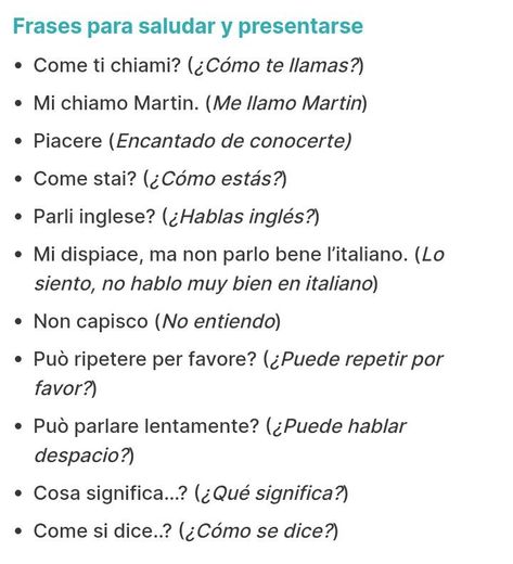 Frases Básicas para Saludar y Presentarse en Italiano Phrases In Italian, Language Italian, Useful Italian Phrases, Basic Italian Phrases Travel, How To Pronounce Italian Words, Genoa Italy, Italian Lessons, Italian Phrases, Italian Language Learning