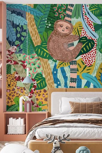 Tropical Rainforest Wallpaper, Rainforest Wallpaper, Kindergarten Wallpaper, Jungle Mural, Wallpaper Nursery, Kids Room Murals, Nursery Wall Murals, Murals For Kids, World Map Art