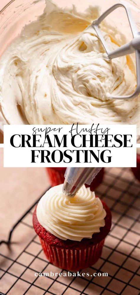 This easy cream cheese buttercream frosting is thick and pipeable, yet deliciously light and fluffy enough to frost cakes, cupcakes, or eat with a spoon! Light And Fluffy Cream Cheese Frosting, Soft Buttercream Frosting, Easy Spreadable Frosting, Boozy Cream Cheese Frosting, Easy Cream Cheese Frosting No Butter, Firm Cream Cheese Frosting, Butterscotch Icing, Thick Cream Cheese Frosting, Fluffy Cream Cheese Frosting