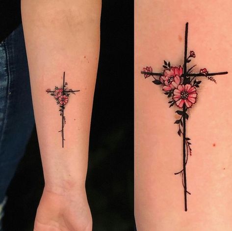 40+ Inspiring Cross Tattoo Designs - The XO Factor Cross Tattoos, Cross Tattoo, I Hope, For Women, Tattoos, Flowers