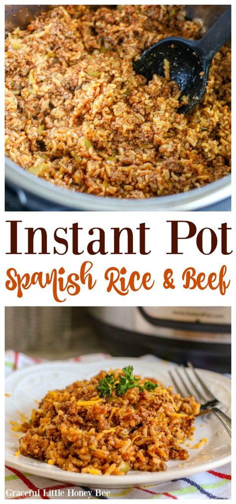 This recipe for Instant Pot Spanish Rice with Beef is full of savory flavor and makes a quick and easy weeknight dinner! Find the recipe on gracefullittlehoneybee.com #instantpot #pressurecooker #recipe #easyrecipes #dinner #beef #rice Plant Based Side Dishes, Spanish Rice With Beef, Instantpot Rice, Instant Pot Spanish Rice, Rice And Beef, Gluten Free Side Dish, Gluten Free Side, Nora Cooks, Weeknight Dinner Recipes