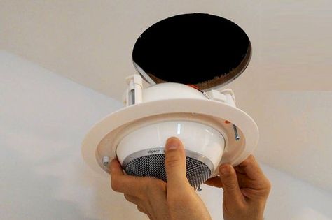 How to Install Ceiling Speakers Kitchen Speakers, Whole Home Audio, Art Deco Paintings, Drop Ceiling, Home Theater Setup, Ceiling Speakers, Tech Hacks, Dropped Ceiling, Blue Room