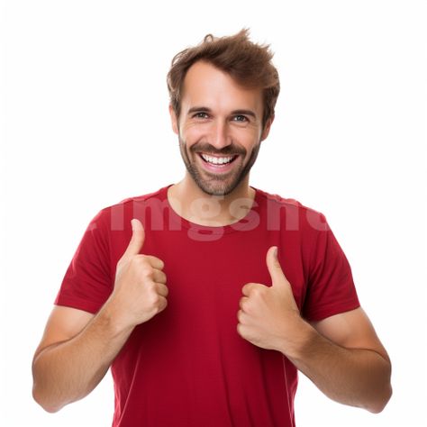 Man in red shirt giving two thumbs up Thumbs Up Pose, Men Laughing, Laughing Images, Thumbs Up Sign, Hands In The Air, Red Shirt, His Hands, Free Image, Thumbs Up