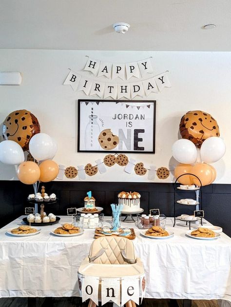 Birthday decor A Sweet One First Birthday, Sweet One First Birthday, Black And White Birthday, Baby First Birthday Themes, Cookie Birthday Party, First Birthday Cookies, Cookie Monster Birthday, Boys First Birthday Party Ideas, Boys 1st Birthday Party Ideas