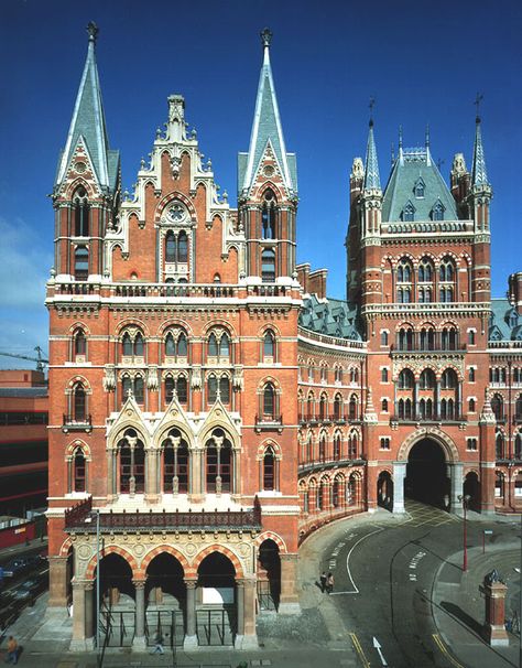 St. Pancras Station/Chambers - after its 800 million pounds renovation, it was recently described as "..the world's most wonderful railway station." The Renaissance Hotel is suitably grand and it's the main terminus for high-speed rail links to Paris and the rest of Europe. N1, King's Cross/St. Pancras Tube. St Pancras Station, England London, London Baby, St Pancras, England And Scotland, London Town, England Uk, England Travel, British Isles