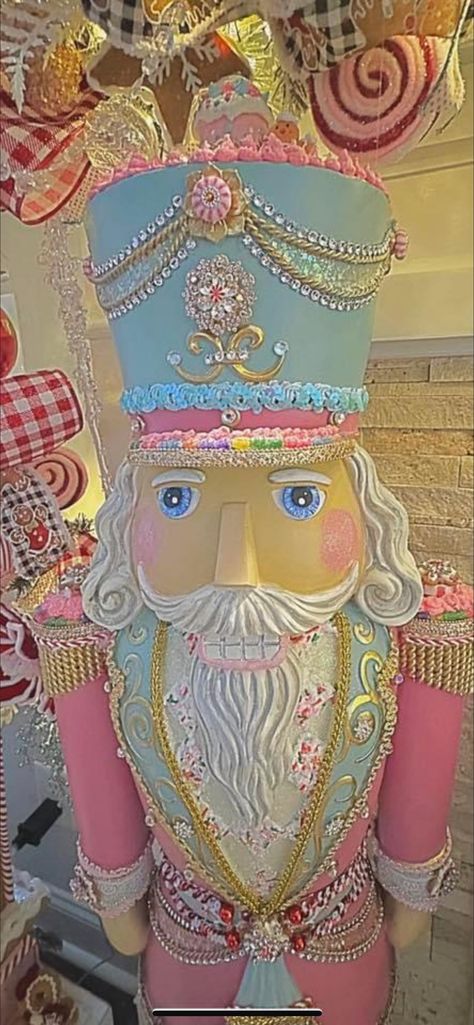 Pictures Of Nutcrackers, Nut Cracker Ideas, Nutcracker Color Scheme, Nutcracker Display, Candyland Nutcracker, Nutcracker Land Of Sweets Decorations, Pastel Nutcracker Christmas, Wooden Nutcracker Painting Ideas, Hobby Lobby Painted Nutcracker