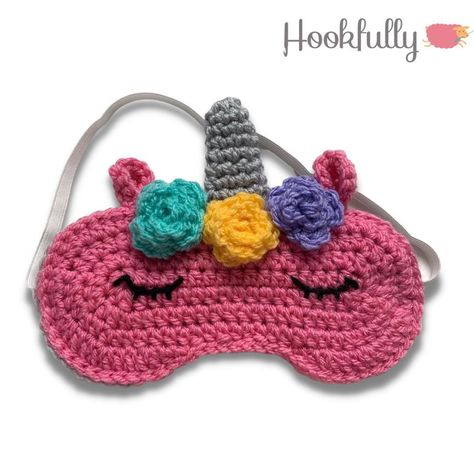 Unicorn kids sleep mask Crochet pattern by Hookfully Sleep Mask Crochet, Mask Crochet Pattern, Kids Sleep Mask, Ravelry Crochet Patterns, Mask Crochet, Onesie Pattern, Loom Crochet, Unicorn Doll, Rope Crafts Diy