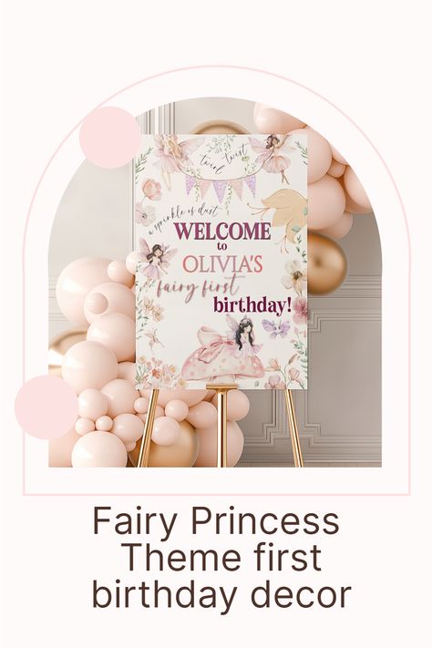 Introducing our enchanting "My Fairy First Birthday Welcome Sign" - the perfect way to announce your little one's milestone with whimsy and charm! This editable birthday party sign template is adorned with delightful fairy princess imagery, set amidst an enchanted magic garden backdrop. My Fairy First Birthday, Fairy First Birthday Party, Garden First Birthday, First Birthday Welcome Sign, Garden Backdrop, Garden Backdrops, Birthday Welcome Sign, Princess Theme Party, First Birthday Party Themes