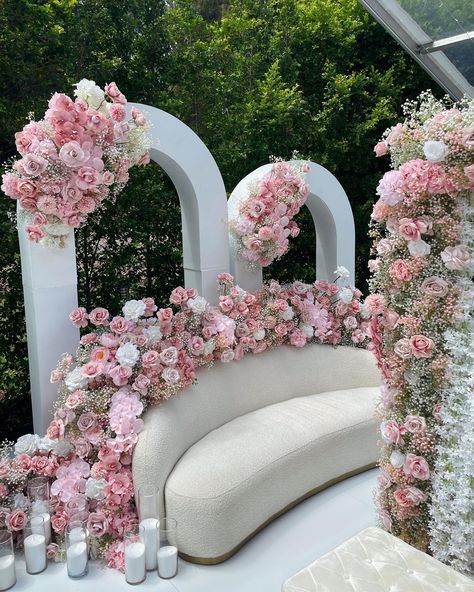 A beautiful floral outdoor #nikkah ceremony 💕💕 Styling, decor and florals by @museweddingsandevents Couple @saribyaaar @kieshatseros Venue @urbantadka_sydney Flooring by @ido_dancefloors Marquee by @marquee_empire Videography @tahataqiproductions DJ @djnavv Pink Nikkah Decor, Pakistani Engagement Decor, Engagement Decorations Outdoor, Outdoor Nikkah Decor, Garden Nikkah, Outdoor Nikkah, Nikkah Decor, Nikkah Ceremony, Ceremony Styling