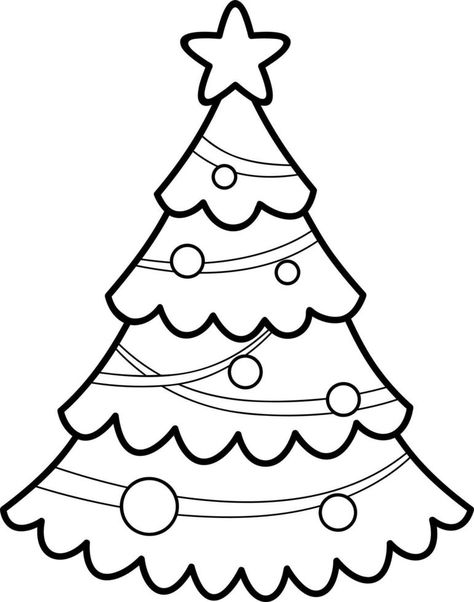 libro o página para colorear de navidad para niños. árbol de navidad blanco y negro ilustración vectorial Christmas Tree Clipart Black And White, Christmas Black And White Clipart, Christmas Tree To Draw, Coloring Christmas Pages, How To Draw A Christmas Tree, Christmas Tree Drawing, Christmas Tree Printable, Christmas Tree Coloring Page, Free Christmas Coloring Pages