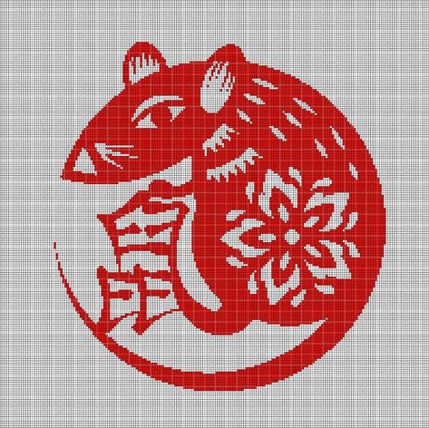 Chinese+rat+symbol+silhouette+cross+stitch+pattern+in+pdf Rat Cross Stitch Pattern, Rat Cross Stitch, Rat Symbol, Pixel Tattoo, Simple Chart, Kangaroo Rat, Grid Patterns, Zodiac Characters, Dmc Cross Stitch