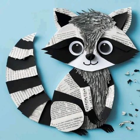 Raccoon Craft, School Age Crafts, Painted Stones Ideas, Valentine Card Crafts, Craft Work For Kids, Easy Art For Kids, Newspaper Art, Animal Crafts For Kids