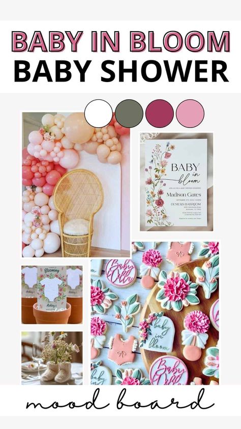 Celebrate the arrival of your little one with our Baby in Bloom baby shower ideas! Perfect for spring, these unique girl baby shower themes feature wildflower decorations, creative DIY centerpieces, and a modern touch. Discover simple yet popular baby shower themes that are easy to implement and unforgettable. Baby In Bloom Theme Baby Shower Ideas, Baby In Bloom Shower Centerpieces, Baby Shower Mood Board, Shower Mood Board, Girl Baby Shower Themes Unique, Spring Baby Shower Girl, Bloom Baby Shower Theme, In Bloom Baby Shower Theme, Girl Baby Shower Themes