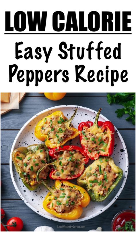 Easy Stuffed Peppers Recipe (LOW CALORIE) | Lose Weight By Eating Stuffed Peppers Oven, Healthy Stuffed Peppers, Healthy Stuffed Bell Peppers, Keto Diet For Women, Bell Pepper Recipe, Cooking Stuffed Peppers, Recipe Low Calorie, Easy Stuffed Pepper Recipe, Hamburger Meals