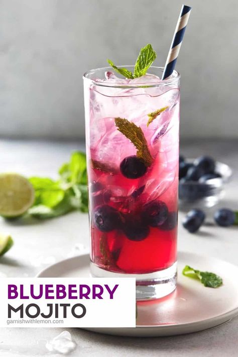 Bring on summer! Blueberry Mojitos are filled with rum, blueberry, lime, and mint and are a refreshing twist on the classic mojito everyone loves. These gorgeous drinks scream summer and can be made in less than 10 minutes. Best Rum For Mojitos, Blueberry Mojito Recipe, Vodka Cranberry Cocktail, Blueberry Simple Syrup, Batch Cocktail Recipe, Simple Sugar Syrup, Classic Mojito, Blueberry Vodka, Blueberry Mojito