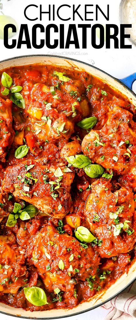 Chicken Cacciatore is a one pot wonder loaded with succulent chicken and veggies bathed in a rustic, rich, herb laced tomato sauce AND it's easier to make than you think! #chicken #chickenrecipes #easyrecipe #recipes #recipeoftheday #recipeideas #recipeseasy #dinner #dinnerrecipes #dinnerideas #dinnerideas #recipe #recipeoftheday #recipeideas #recipesfordinner #onepotmeals #onepotwonder #chickencacciatore #Italianrecipes #chickenthighs Autobiography Project, One Pot Wonder, Cacciatore Recipes, Chicken Cacciatore Recipe, Chicken Casseroles, Chicken And Veggies, Carlsbad Cravings, Favorite Recipes Chicken, Chicken Cacciatore