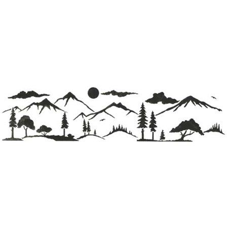 Designer Stencils  Mountain Silhouette Landscape Wall Stencil 3146 Trees And Mountains Stencil, Mountain Tree Silhouette, Mountain Sillhoute, Mountain Silhouette Wall, Mountain Decals Vinyls, Wolf Silhouette, Mountain Silhouette, Tree Stencil, Plastic Stencil