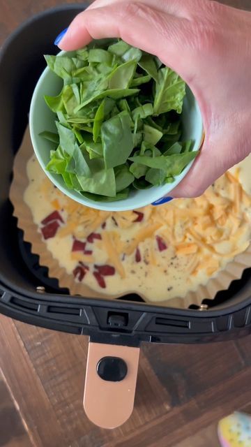 Jamie Fielding on Instagram: "Air fryer, air fryer liners, oil sprayer, salt & pepper grinders can be sound in My Amazon Favorites. ::RECIPE:: Blend 5 eggs + 1 cup cottage cheese Pour into lined air fryer basket. Add salt, pepper, meat, cheese, and veggies Cook in air fryer at 325 for 20-25 mins until set. Cut and serve w/yogurt (or sour cream) and salsa. #airfryerrecipe#airfryerbreakfast#airfryerfrittata#frittata#breakfastfrittata#amazonkitchenfavorites#amazonkitchenmusthaves" Jamie Fielding, Cook In Air Fryer, Egg Frittata, Cottage Cheese Eggs, Cheese Omelet, Air Fryer Liners, Amazon Favorites, Salt And Pepper Grinders, Omelet