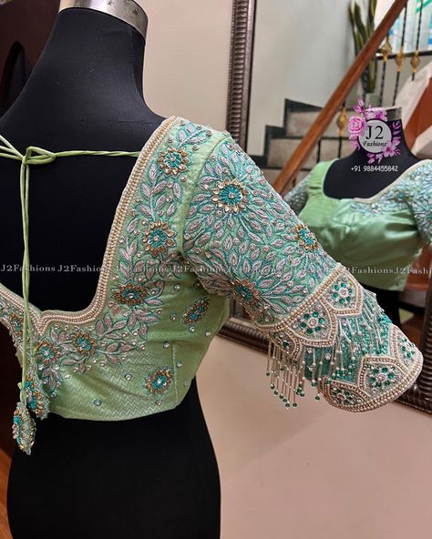 Pista Green Aari Work Blouse, Bridal Blouse Work, Bridal Aari Work Blouse, Bridal Aari Work, Zardosi Work, Pista Green, Wedding Saree Blouse, Wedding Saree Blouse Designs, Saree Blouse Patterns