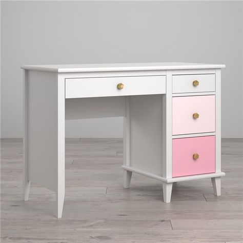 Pink And White Desk, White Kids Desk, Kids Desk Storage, Pink Drawers, Kids Study Desk, Pink Desk, White Desk, Grey Desk, 3 Drawer Dresser