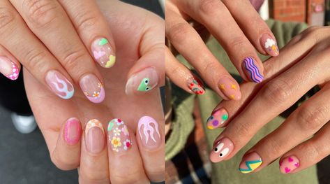 13 Mismatched Nail Art Designs For The Maximalist In You - Elle India Miss Matched Nails, Mismatched Nails Color Schemes, Mismatch Nail Designs, Mix And Match Nails Design, Mix Match Nail Designs, Miss Match Nails, Mismatch Nails, Mismatched Nail Art, Mix And Match Nails