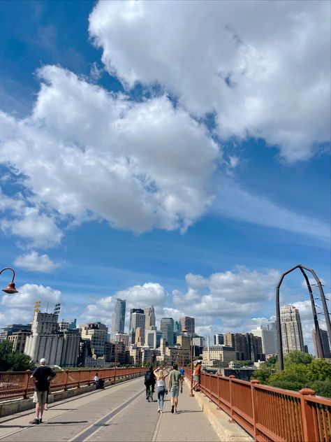 View of downtown Minneapolis while walking across the Stone Arch Bridge over the Mississippi River Stone Arch Bridge Minneapolis, Stone Arch Bridge, Downtown Minneapolis, Stone Arch, Arch Bridge, Mississippi River, 2024 Vision, The Stone, Minneapolis