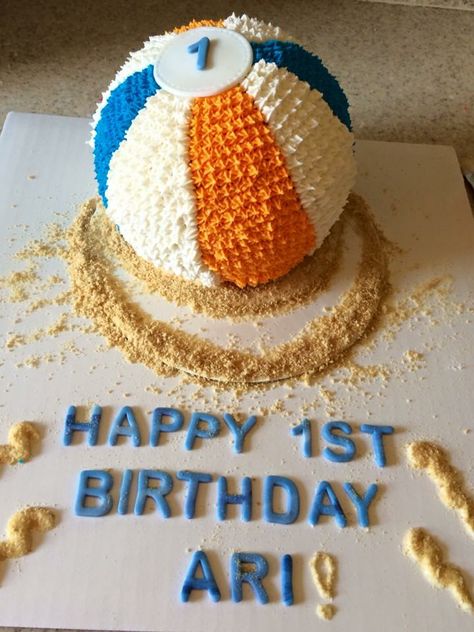 Beach ball smash cake Ball Smash Cake, Beach Smash Cake, Beach Themed Smash Cake, Ball Theme Smash Cake, Beach Ball Theme Cake, Beach Ball Smash Cake, Beach Ball Birthday, Beach Ball, Happy 1st Birthdays