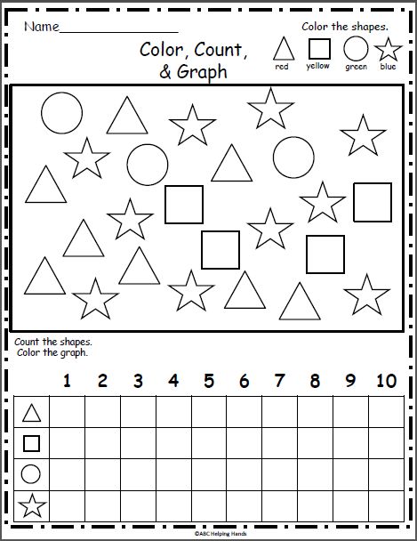 Count And Graph Kindergarten, Square Worksheet Kindergarten, Color By Shape, Line Graph Worksheets, Beginning Sounds Worksheets, Graphing Worksheets, Kindergarten Skills, Graphing Activities, Shapes Preschool