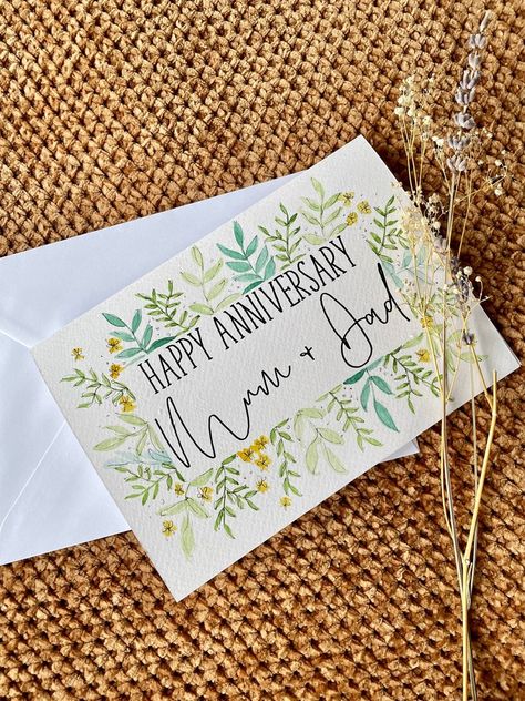 Personalised Happy Anniversary Card / Handmade Anniversary - Etsy UK Anniversary Cards For Parents Handmade, Anniversary Cards For Parents, Watercolor Anniversary Card, Homemade Anniversary Cards, Extra Quotes, Handmade Anniversary Card, Mom Dad Anniversary, Diy Anniversary Cards, 50th Anniversary Cards