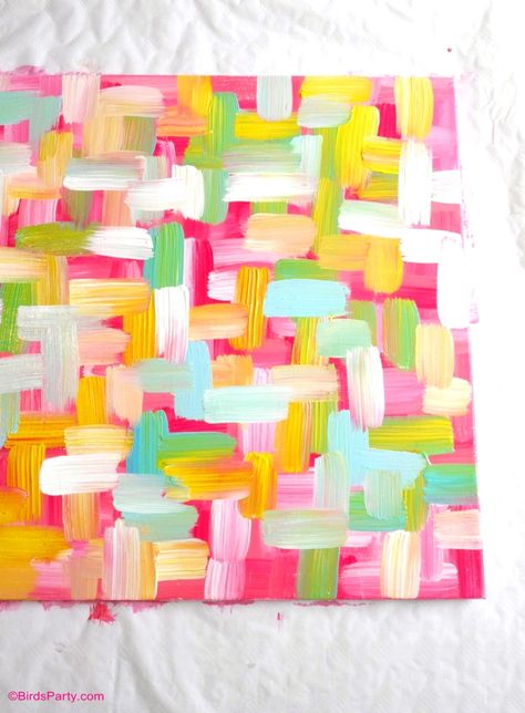 Easy DIY Wall Art Painted Canvas - BirdsParty.com Canvas Wall Art Ideas, Easy Diy Wall Art, Greenhouse Design, Abstract Art Paintings Acrylics, Abstract Art Painting Techniques, Art Investment, Diy Canvas Wall Art, Abstract Art Painting Diy, Large Canvas Wall Art