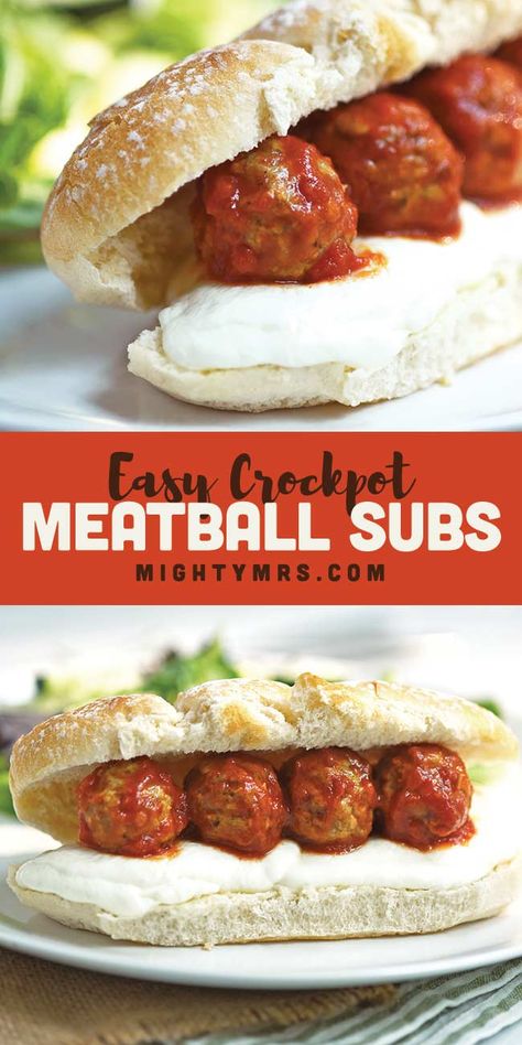 Easy Crockpot Meatball Subs Crockpot Meatball Subs, Frozen Meatballs Crockpot, Crockpot Meatball, Easy Crockpot Meatballs, Beach Eats, Tomatoes Sauce, Hot Sandwiches, Homemade Meatloaf, Sub Rolls