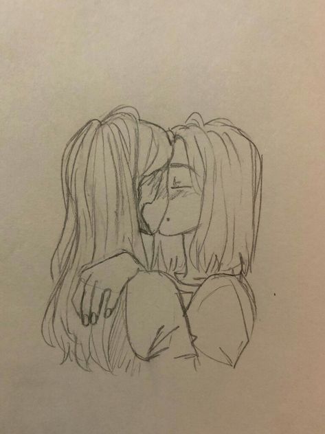 Two Person Talking Drawing, Lesbian Drawn Sketch, Two Girls Drawing, Sketches Friends, Wlw Sketch, Drawing Lesbian, Friendship Drawings, Kiss Sketch, Best Friends Drawing