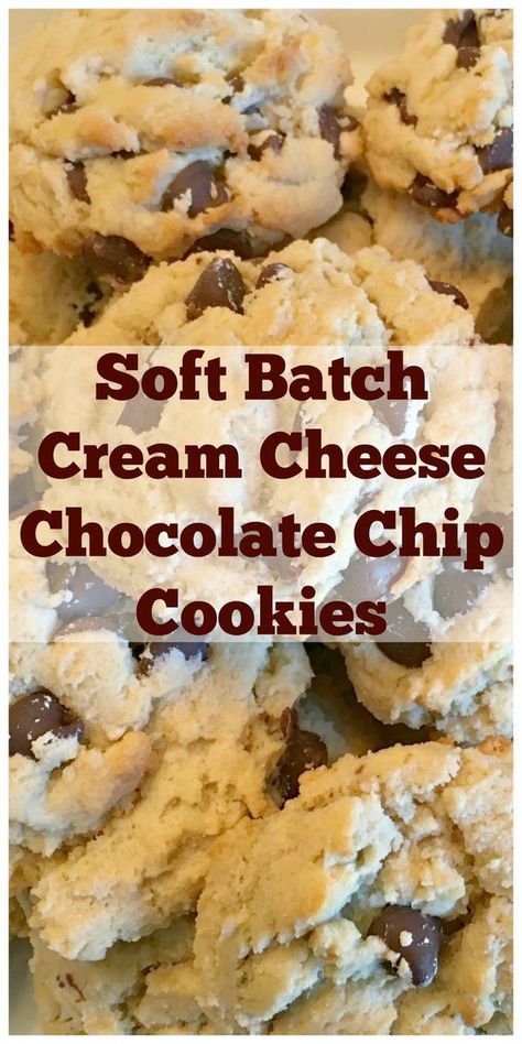 Cream Cheese Chocolate Chip, Cream Cheese Chocolate Chip Cookies, Soft Batch, Cream Cheese Desserts, Postre Keto, Soft Chocolate Chip Cookies, Cheese Cookies, Cream Cheese Cookies, Keto Brownies