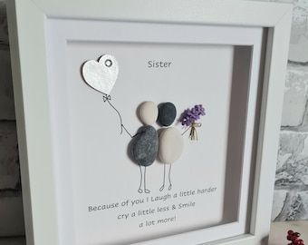 Friend Quote, Stone Pictures Pebble Art, Friends Picture Frame, Sisters Art, Beach Glass Art, Pebble Pictures, Personalized Art, Birthday Gifts For Sister, Art Birthday