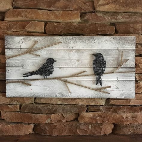 RUSTIC GALLERY WALL, Farmhouse Decor, Bird Wall Art, Farmhouse Chic, Bird String Art, Rustic Industrial Decor, Bird on a Wire by ElevenOwlsStudio on Etsy https://www.etsy.com/listing/265900727/rustic-gallery-wall-farmhouse-decor-bird Gallery Wall Farmhouse, Bird String Art, Wall Farmhouse Decor, Rustic Gallery Wall, Farmhouse Gallery Wall, Fixer Upper Decor, Wal Art, Rustic Industrial Decor, Nail String Art