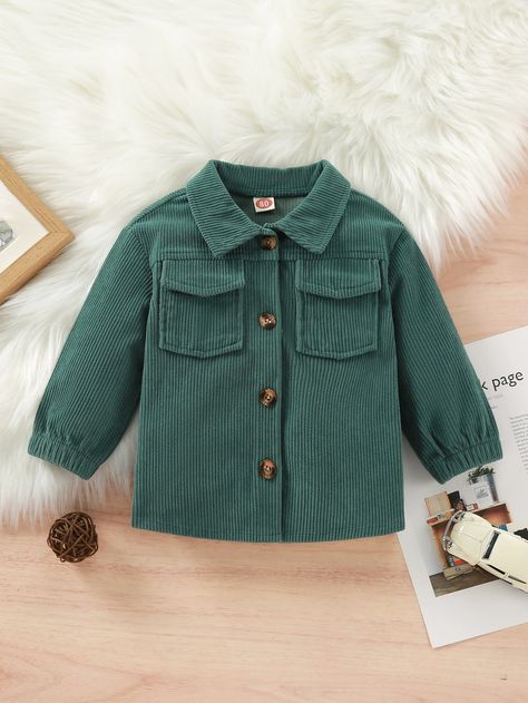 Dark Green Casual  Long Sleeve Corduroy Plain Other  Medium Stretch Fall/Winter Baby Clothing Baby Boy Tops, Winter Baby Clothes, Corduroy Coat, Winter Baby, Clothing Rack, Baby Clothing, Baby Wearing, Winter Collection, Flap Pocket