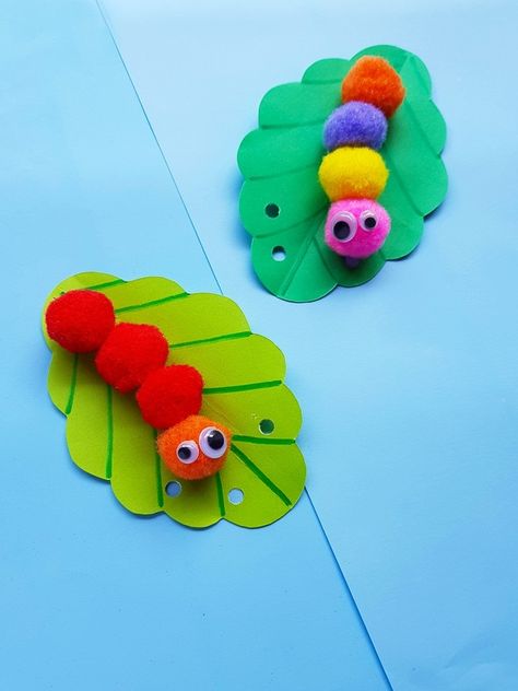 Pom Pom Caterpillar, Caterpillar Craft Preschool, Aktiviti Prasekolah, Hungry Caterpillar Craft, Kraftangan Prasekolah, Caterpillar Craft, Kerajinan Diy, Crafts For Kids Easy, Insect Crafts