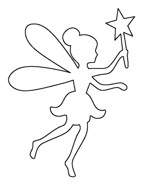 Fairy pattern. Use the printable outline for crafts, creating stencils, scrapbooking, and more. Free PDF template to download and print at http://patternuniverse.com/download/fairy-pattern/ Fairy Stencil, Fairy Templates, Fairy Pattern, Fairy Silhouette, Fairy Birthday Party, Fairy Crafts, Applique Templates, Fairy Coloring, Kids Classroom