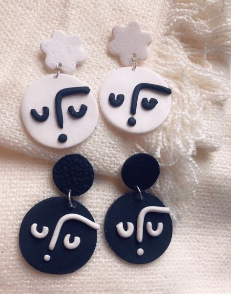 "\"Unbothered\" is HANDMADE polymer clay earring measuring approximately 3.5 inches. Available in two color combos Black/White or White/Black with either silver or gold metal accents. As earrings are handmade, some might show minor imperfections or slight difference in color." Polymer Clay Black And White, Black And White Polymer Clay, Modern Minimalist Art, Clay Stud Earrings, Polymer Clay Flower Jewelry, Diy Earrings Polymer Clay, Handmade Clay Earrings, Polymer Clay Jewelry Tutorials, Earrings Circle