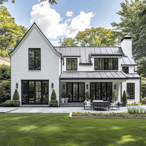 Modern Farmhouse Architecture, Rectangle House, Light Entryway, Modern House Architecture, Elevation Ideas, Modern Estate, Farmhouse Architecture, Traditional Homes, Architecture Ideas