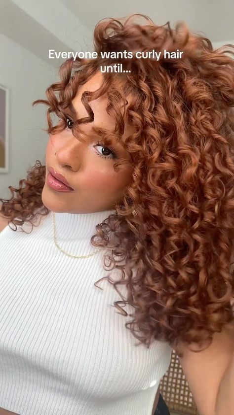 391K views · 10K reactions | the pain I feel every morning 🥲 now tell me if you still want curly hair | Gabriella K. Cuesta | gkccouture_ · Original audio Curly Hair Color Ideas Red, Curly Hair With Red Highlights, Copper Balayage Curly Hair, Copper Hair Curly, Ginger Hair Curly, Curly Copper Hair, Copper Curly Hair, Burgundy Curly Hair, Curly Color