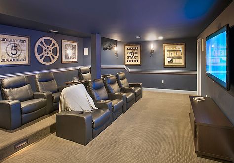 For ideas on how to perfect your movie night, read "Its Better Than a Movie Theater, It's a Home Theater!" Toll Talks blog! http://tolltalks.tollbrothers.com/2014/09/29/its-better-than-a-movie-theater-its-a-home-theater/ Basement Theatre, Small Home Theater, Finished Basement Designs, Home Theater Lighting, Home Movie Theater, Movie Theater Rooms, Basement Home Theater, Movie Room Decor, Home Cinema Room