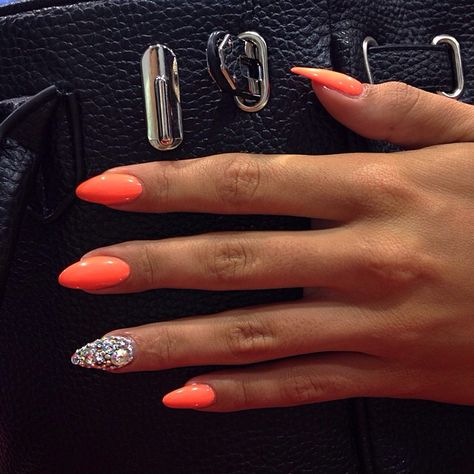 NAILS Acrylic Manicure, Orange Nail, Peach Nails, Oval Nails, Orange Nails, Fabulous Nails, Nail Extensions, Gorgeous Nails, Stiletto Nails