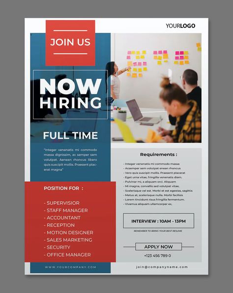 Job Vacancy Flyer Template INDD Vacancy Poster, Recruitment Poster Design, Web Design Jobs, Graphic Design Jobs, Poster Design Layout, Flyers Design, Poster Template Design, Creative Flyer Design, Design Infographic