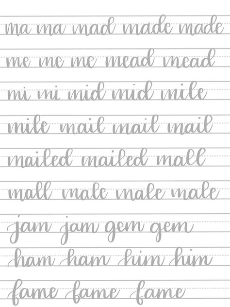 M practice sheets - Google Drive | Brush lettering practice, Lettering practice, Hand lettering for beginners Calligraphy Alphabet Tutorial, Cursive Practice Sheets, Cursive Writing Practice, Cursive Fonts Handwritten, Handwriting Template, Alphabet Practice Sheets, Brush Lettering Worksheet, Calligraphy Writing Styles, Hand Lettering Practice Sheets