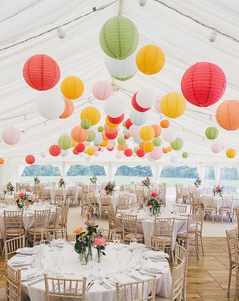 Marquee Wedding Decoration, Marquee Decoration, Paper Lanterns Wedding, Hanging Paper Lanterns, Round Paper Lanterns, Colorful Paper, Wedding Lanterns, Pink Bridesmaid Dresses, Paper Lantern