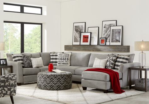 Living Room Sets: Living Room Suites & Furniture Collections Living Room Layout With Kitchen, Room Decor With Tv, Living Room Decor With Tv, Sectional Living Rooms, Grey And Red Living Room, Gray Sectional Living Room, Sectional Living Room Layout, Sectional Living Room, Living Room Layout