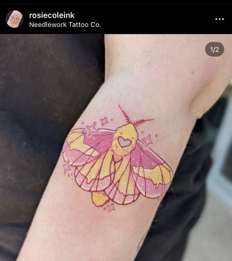 Maple Moth Tattoo, Rosy Maple Moth Tattoo, Maple Moth, Rosy Maple Moth, Magical Girl Aesthetic, Pink Tattoo, Funky Tattoos, Kawaii Tattoo, Moth Tattoo