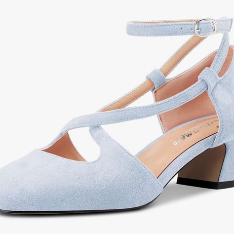 These Are Never Warn Shoes That Would Be Fantastic For A Wedding Or Another Formal Event! They Have 2in Chunky Heels With A Non-Slip Rubber Sole. They Are A Light Blue With A Gray-Ish Hint Depending On The Lighting. The Straps Criss Cross For An Adorable Style And With Ankle Support. Light Blue Wedding Shoes, Gucci Sling, Blush Heels, Black High Heel Pumps, Adorable Style, Blue Wedding Shoes, Ballroom Dance Shoes, Ankle Strap Block Heel, Grey Heels