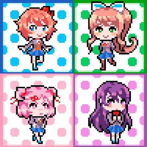 Doki Doki Literature Club Perler Beads, Ddlc Pixel Art, Human Base, Doki Doki Literature Club, Pixel Color, Easy Pixel Art, Cool Pixel Art, Doki Doki, Literature Club